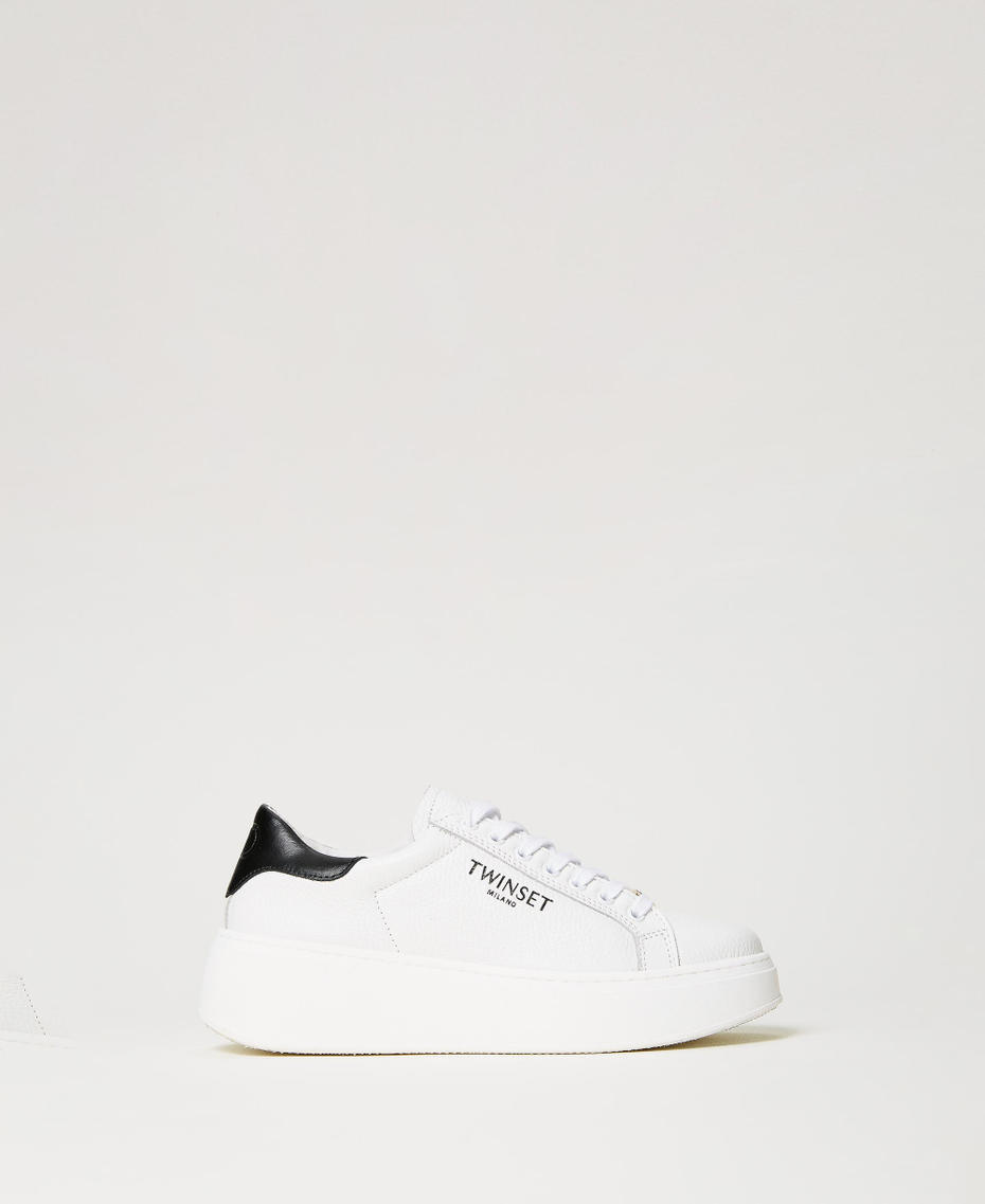 Sneakers platform in pelle Bicolor Bianco Ottico / Nero Donna 241TCP050_01870_01