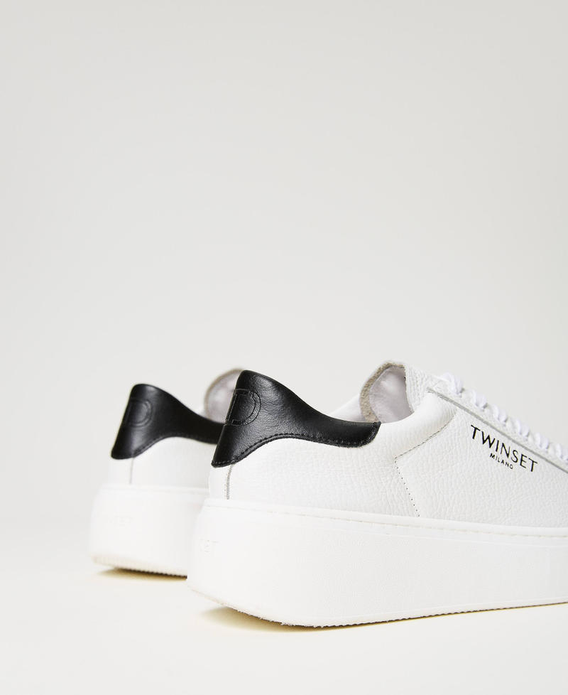 Sneakers platform in pelle Bicolor Bianco Ottico / Nero Donna 241TCP050_01870_03