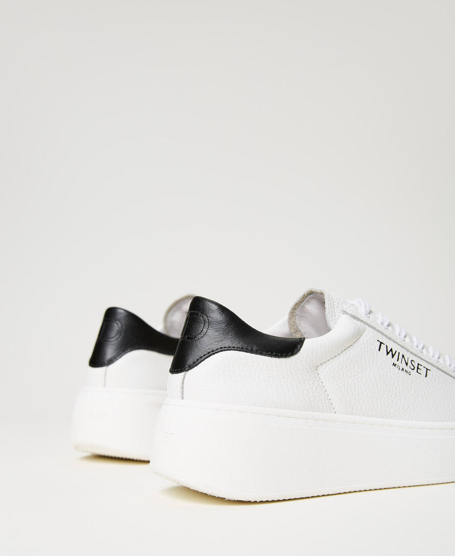 Sneakers platform in pelle Bicolor Bianco Ottico / Nero Donna 241TCP050_01870_03