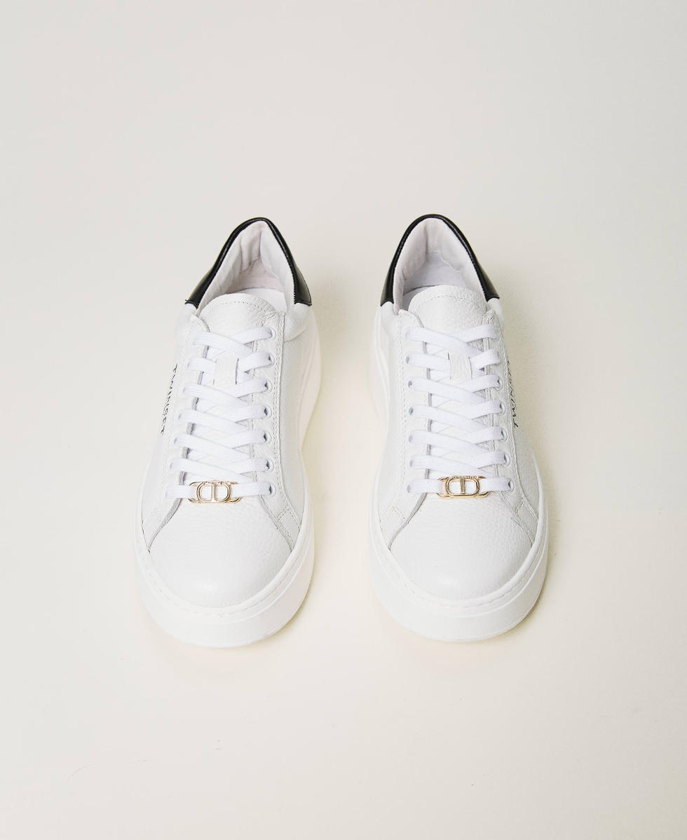 Leather platform trainers Two-tone Optical White / Black Woman 241TCP050_01870_04