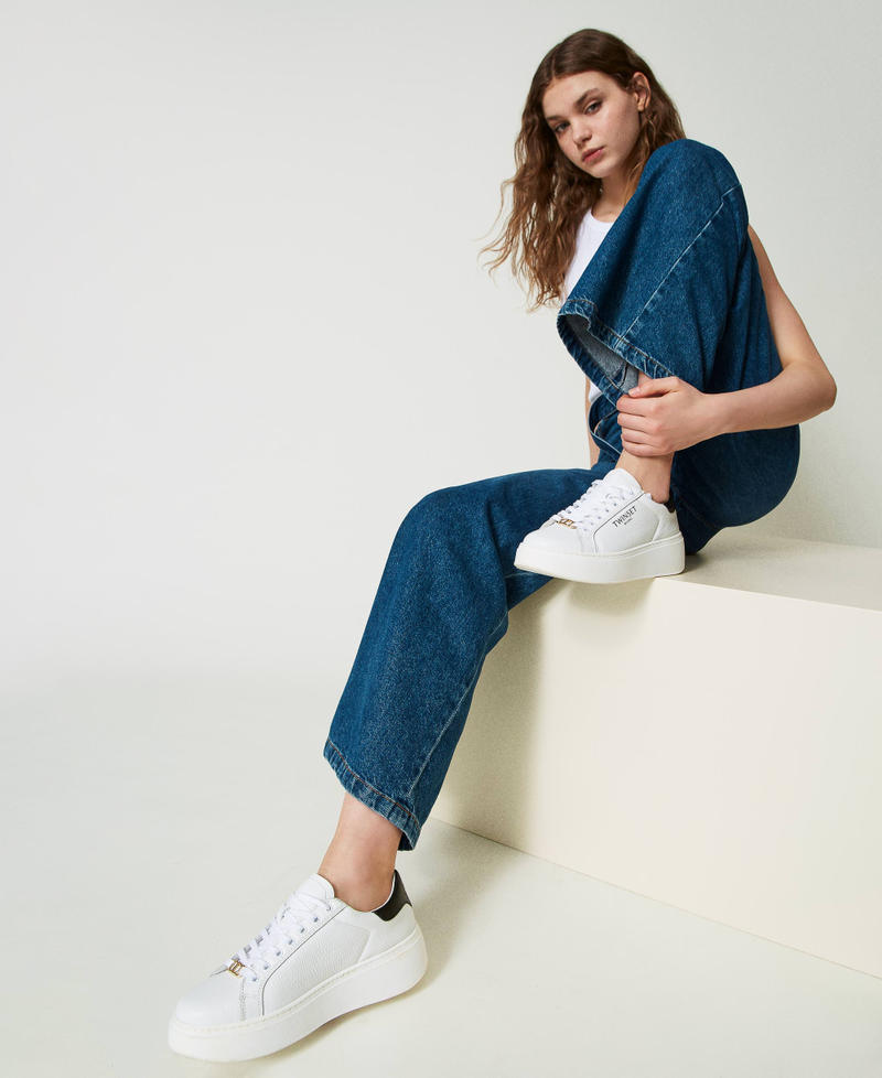 Leather platform trainers Two-tone Optical White / Black Woman 241TCP050_01870_S0