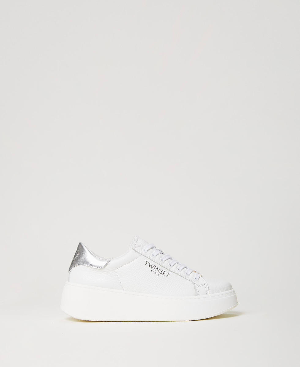 Leather platform trainers Two-tone Optical White / Silver Woman 241TCP050_07200_01