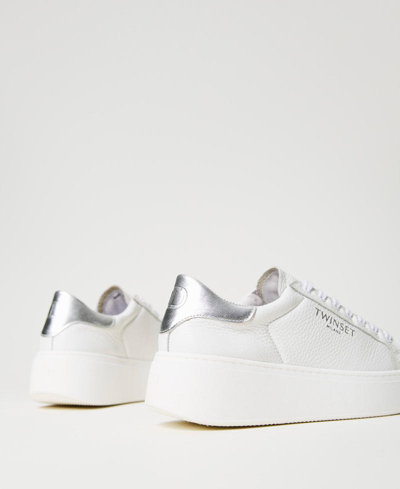 Sneakers platform in pelle Bicolor Bianco Ottico / Argento Donna 241TCP050_07200_03