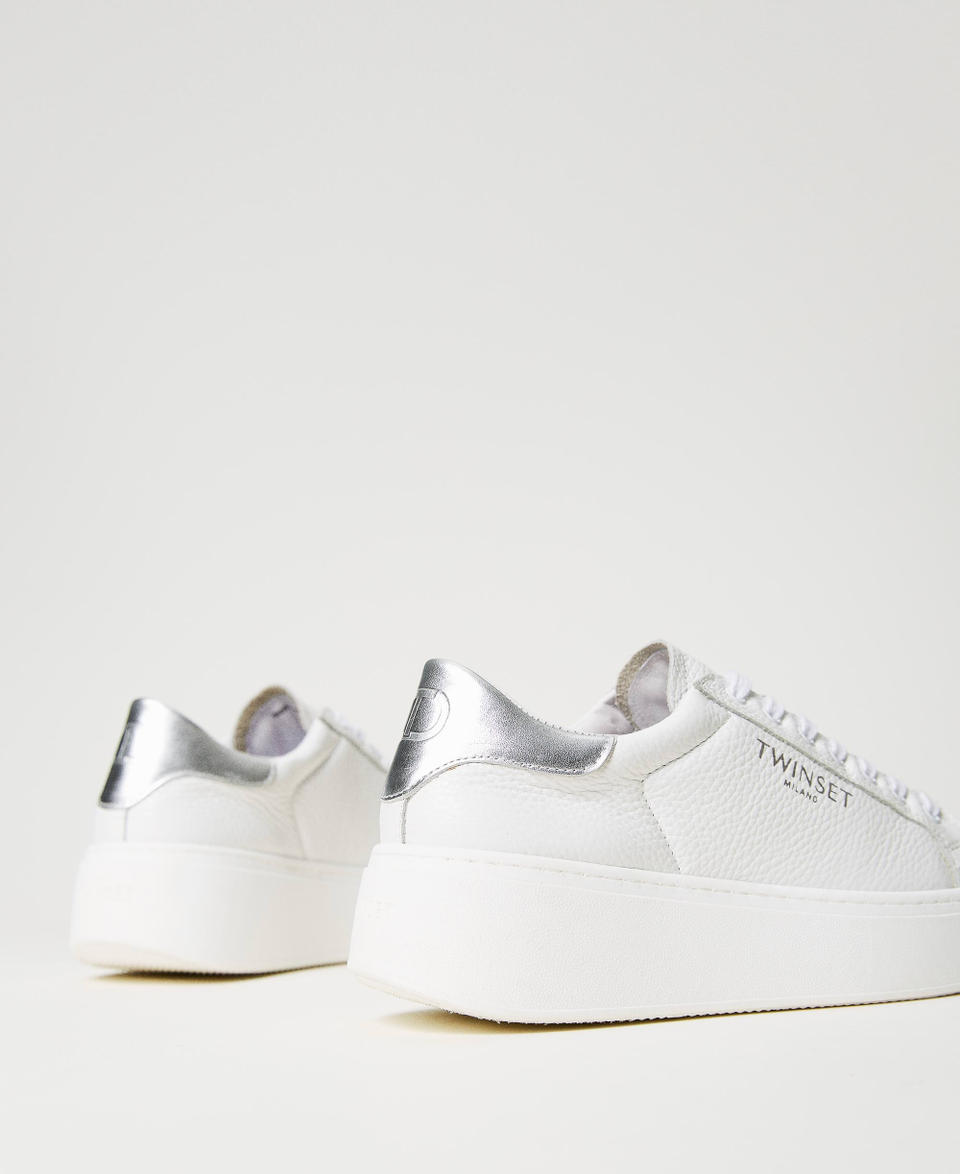 Sneakers platform in pelle Bicolor Bianco Ottico / Argento Donna 241TCP050_07200_03