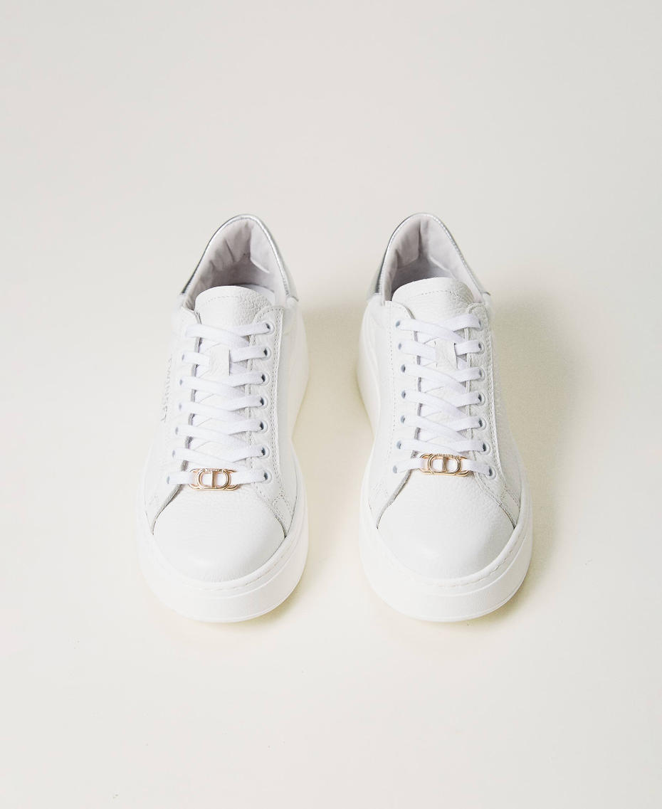 Sneakers platform in pelle Bicolor Bianco Ottico / Rosa "Bright Rose" Donna 241TCP050-04