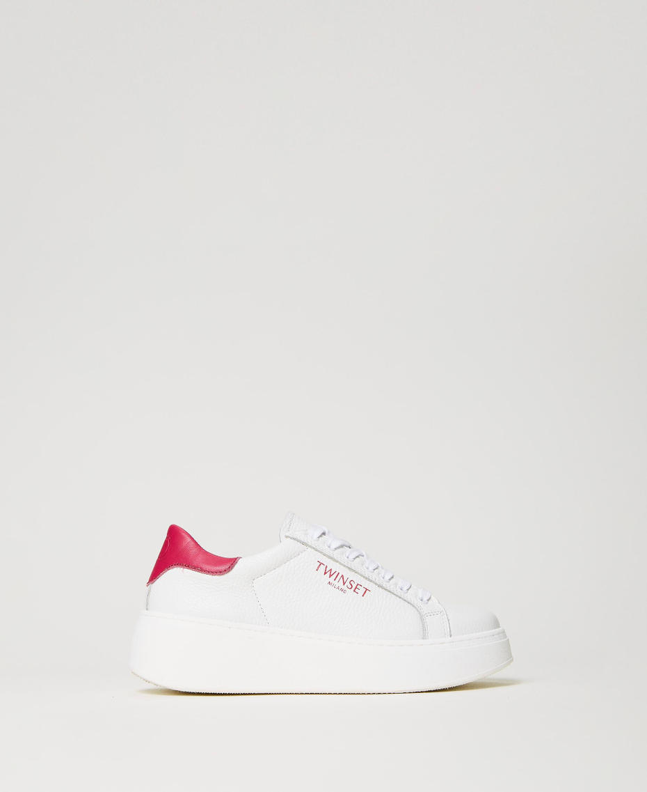 Sneakers platform in pelle Bicolor Bianco Ottico / Rosa "Bright Rose" Donna 241TCP050-01