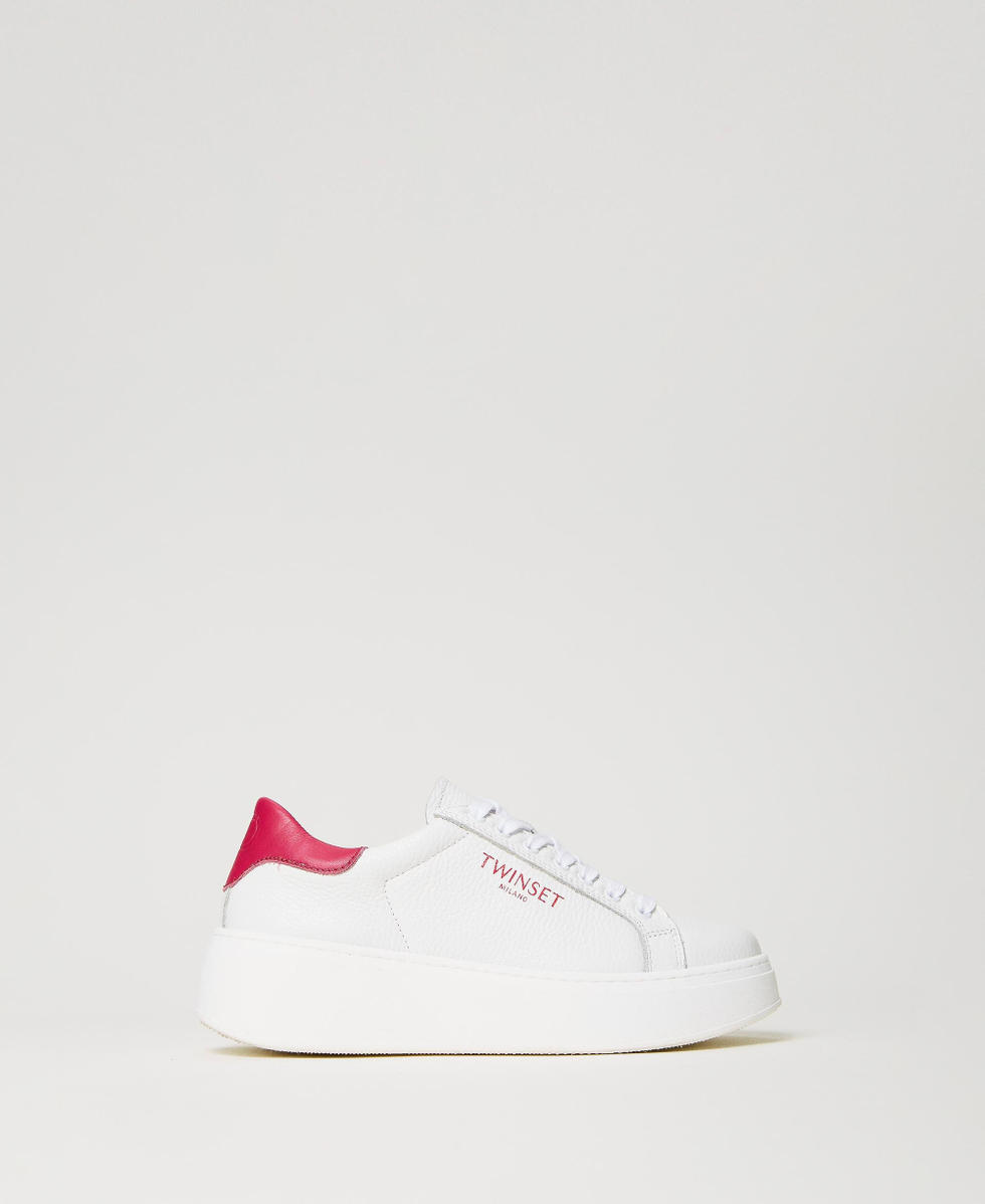 Leather platform trainers Two-tone Optical White / &ldquo;Bright Rose&rdquo; Pink Woman 241TCP050_11333_01