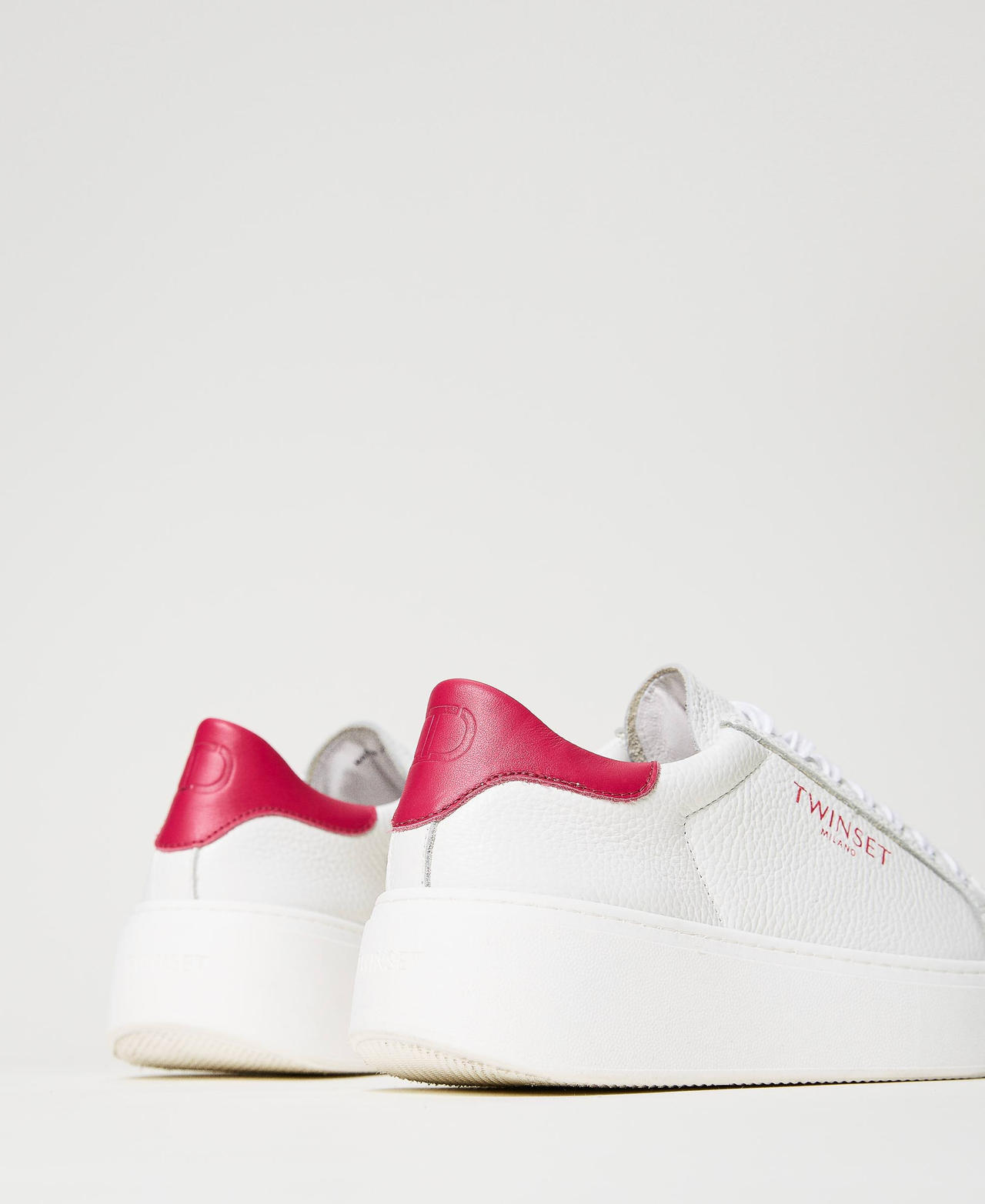 Leather platform trainers Two-tone Optical White / “Bright Rose” Pink Woman 241TCP050-03