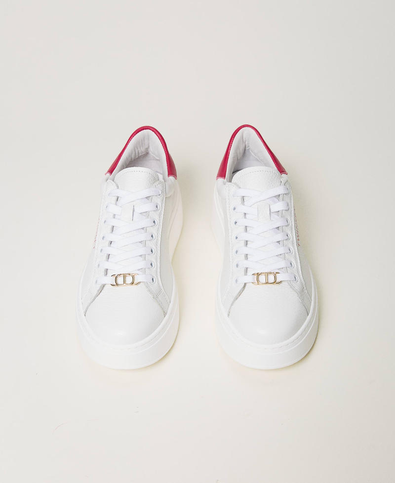 Sneakers platform in pelle Bicolor Bianco Ottico / Rosa "Bright Rose" Donna 241TCP050-04