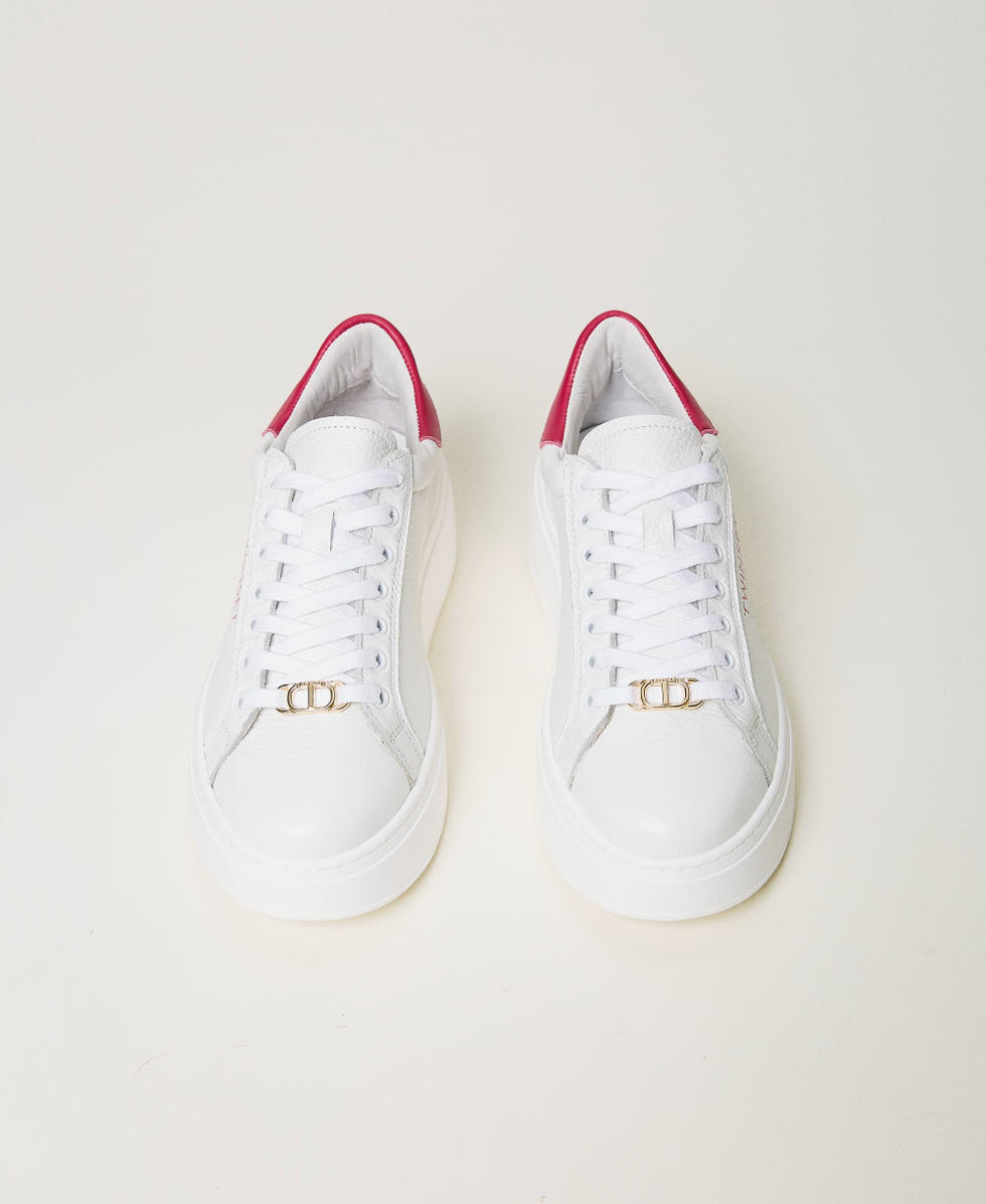 Leather platform trainers Two-tone Optical White / &ldquo;Bright Rose&rdquo; Pink Woman 241TCP050_11333_04