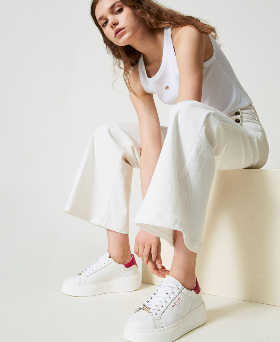 Leather platform trainers Woman White TWINSET Milano