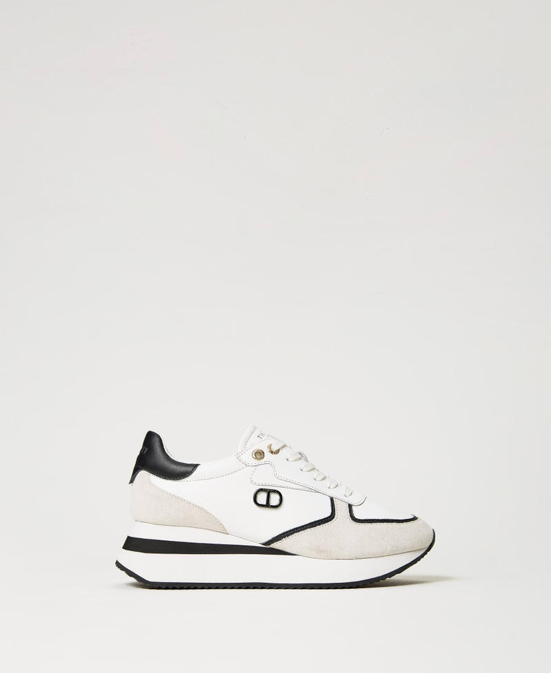 Wedge-Sneaker aus Leder Zweifarbig Optisches Weiß / Schwarz Frau 241TCP080-01