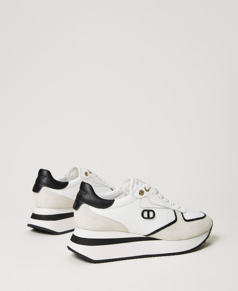 Wedge-Sneaker aus Leder Zweifarbig Optisches Weiß / Schwarz Frau 241TCP080-03