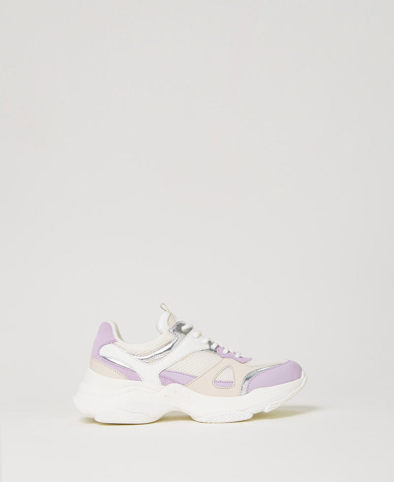 Leather running trainers with inserts Two-tone Optical White / "Campanula" Purple Woman 241TCP090-01