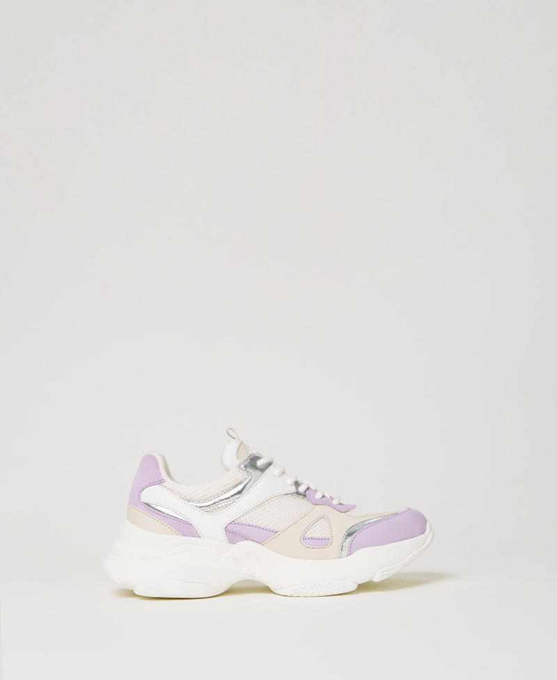 Leather running trainers with inserts Two-tone Optical White / "Campanula" Purple Woman 241TCP090_11334_01