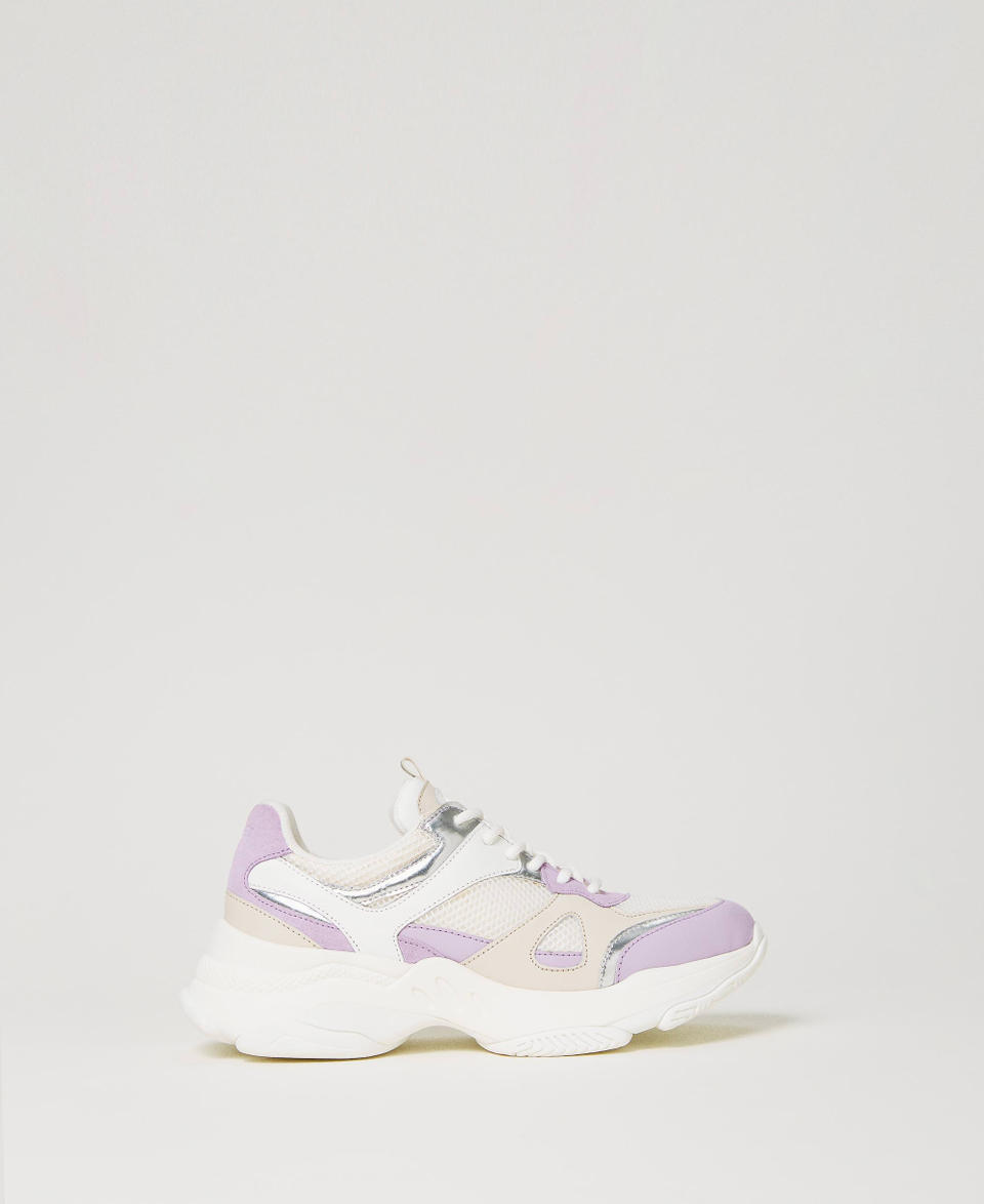 Leather running trainers with inserts Two-tone Optical White / "Campanula" Purple Woman 241TCP090_11334_01