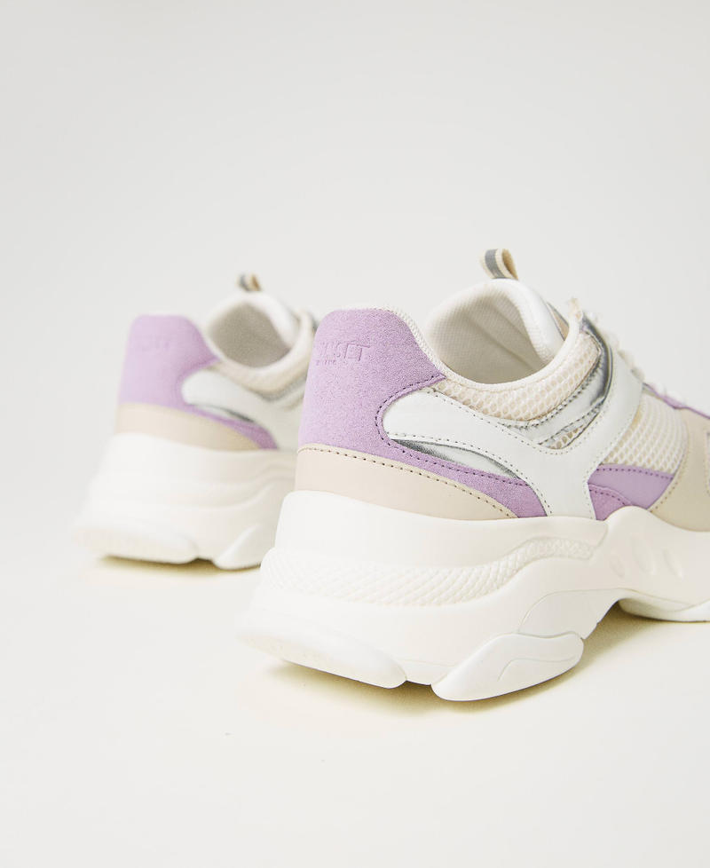 Leather running trainers with inserts Two-tone Optical White / "Campanula" Purple Woman 241TCP090_11334_03