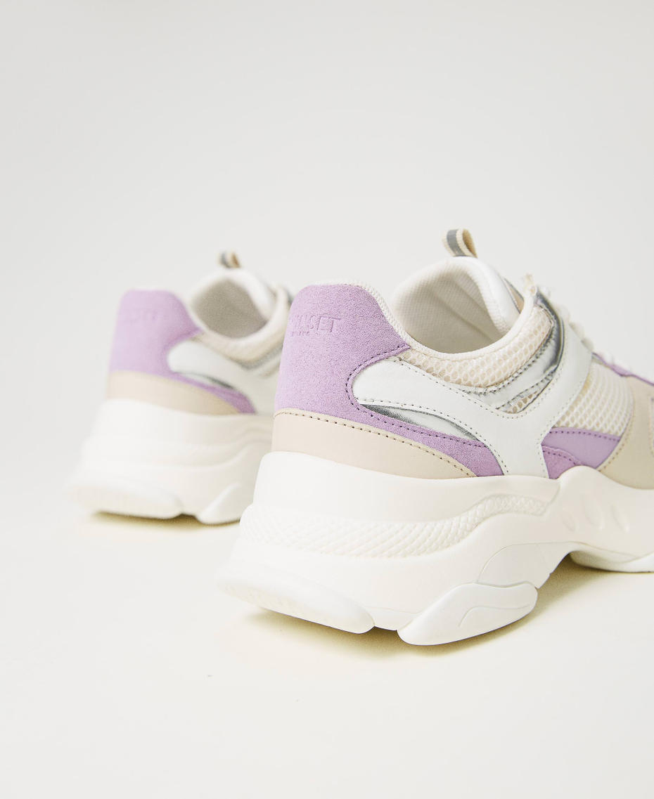 Leather running trainers with inserts Two-tone Optical White / "Campanula" Purple Woman 241TCP090_11334_03