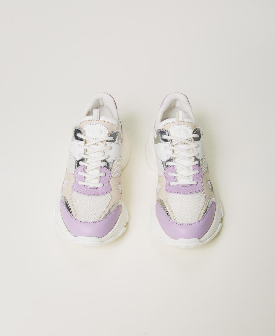 Leather running trainers with inserts Two-tone Optical White / "Campanula" Purple Woman 241TCP090_11334_04