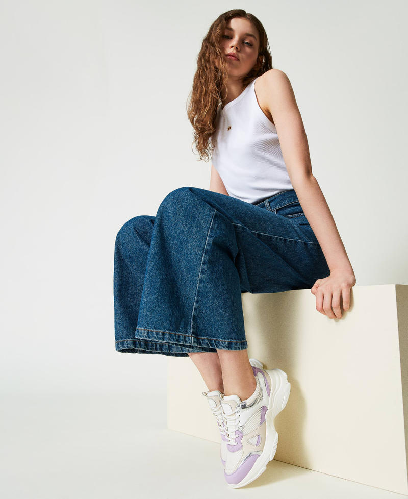 Sneakers running in pelle con inserti