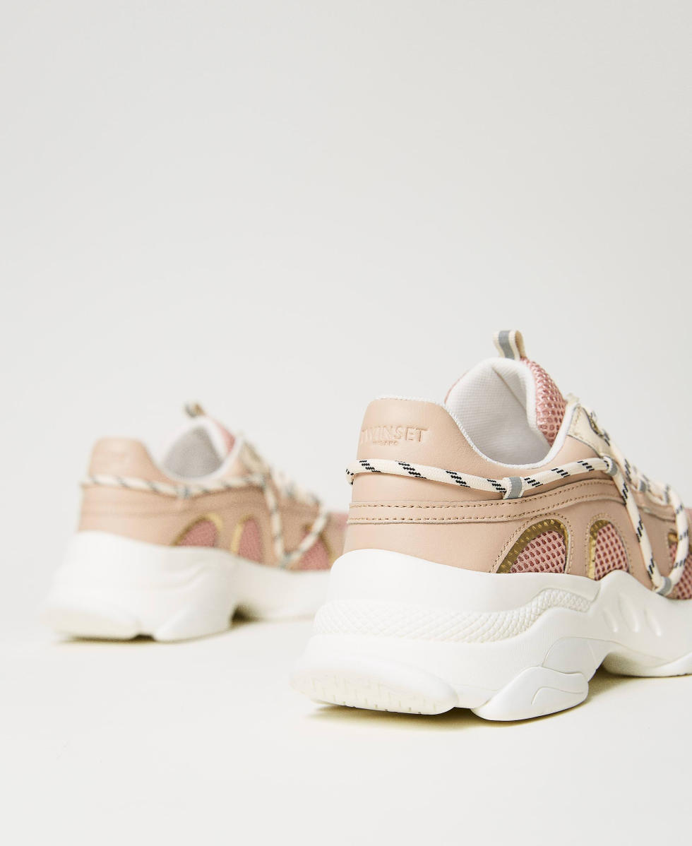 Leather slip on trainers with inserts Woman Beige TWINSET Milano