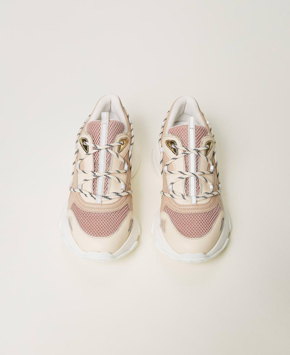 Leather slip-on trainers with inserts "Almond Milk” Beige Woman 241TCP092_11308_04