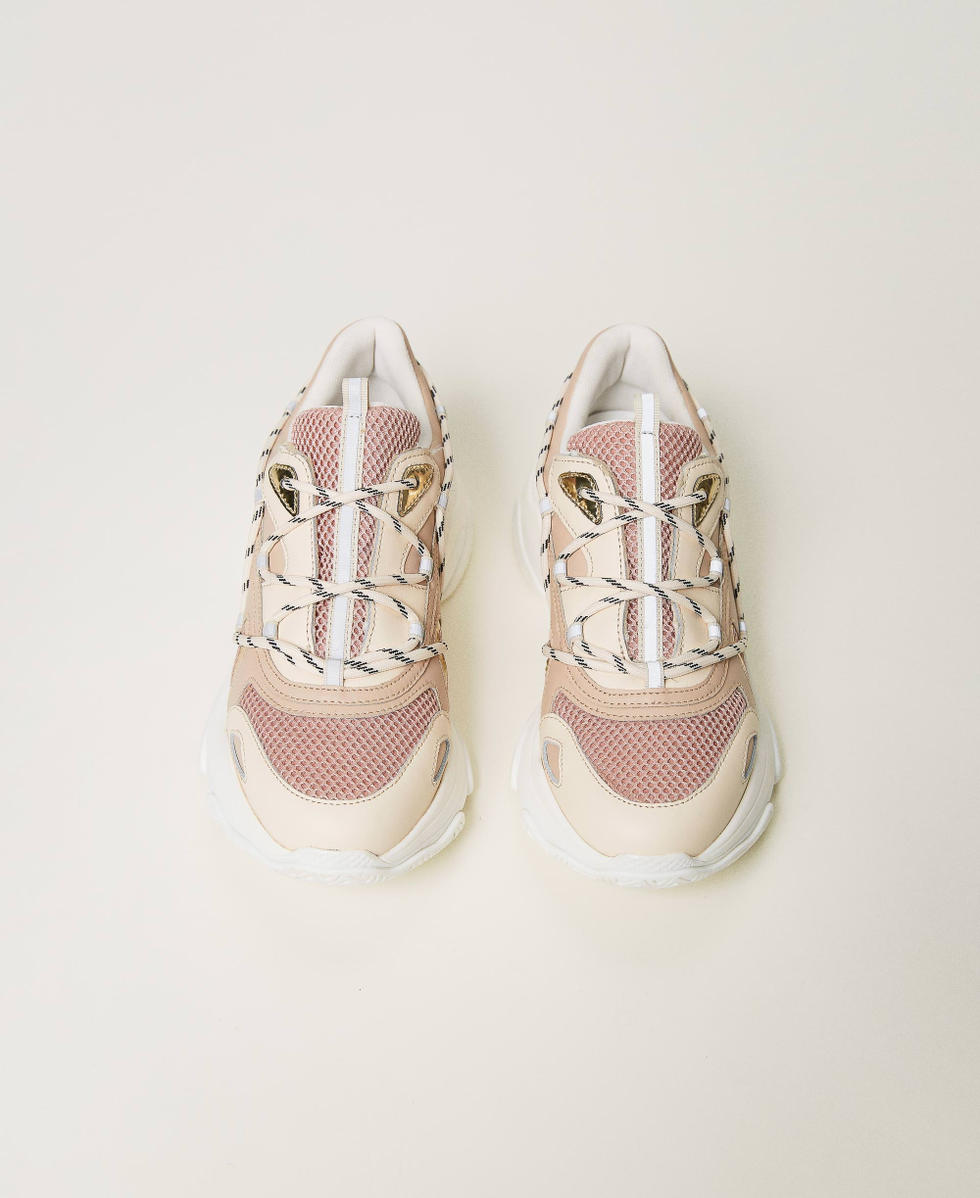 Leather slip-on trainers with inserts "Almond Milk&rdquo; Beige Woman 241TCP092_11308_04