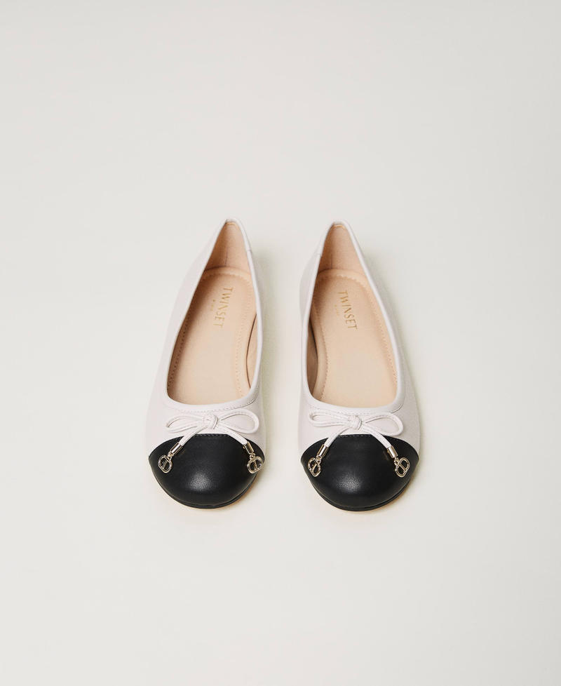 Ballerine con fiocco Bicolor Bianco "Neve" / Nero Donna 241TCP110_03711_04