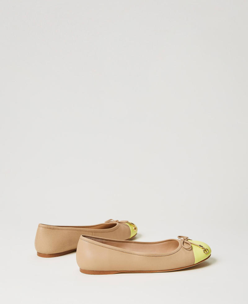 Ballerina shoes with bow Two-tone “Hazelnut” Brown / Light Lemon Woman 241TCP110-03