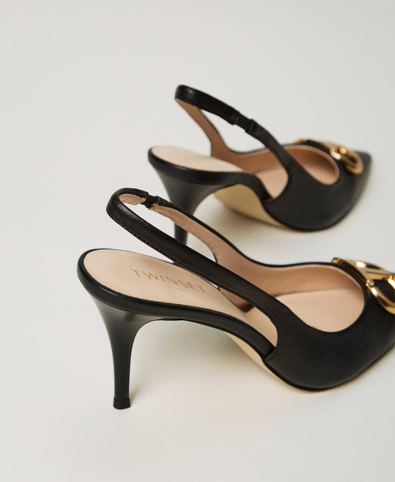 Leather sling back court shoes Woman Black TWINSET Milano