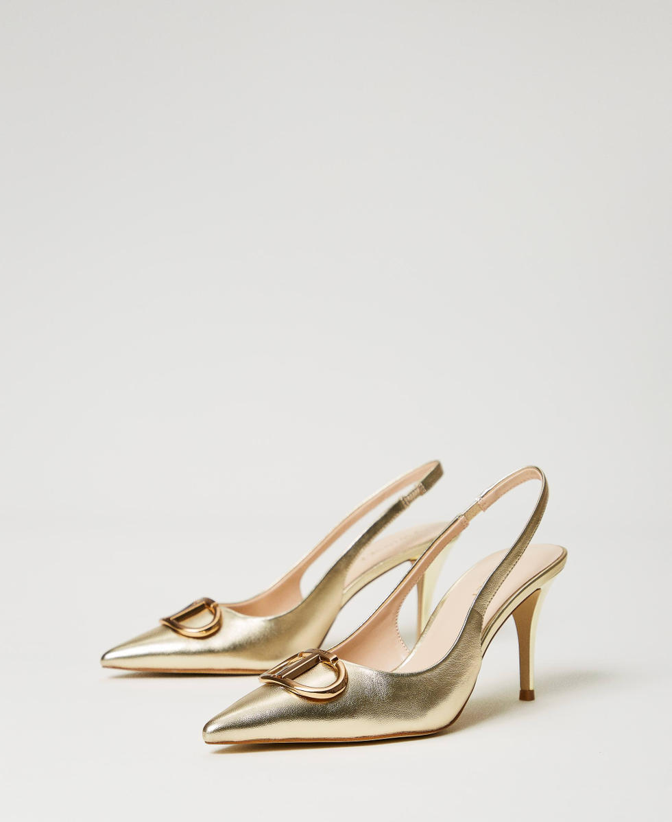 Gold sling back shoes deals