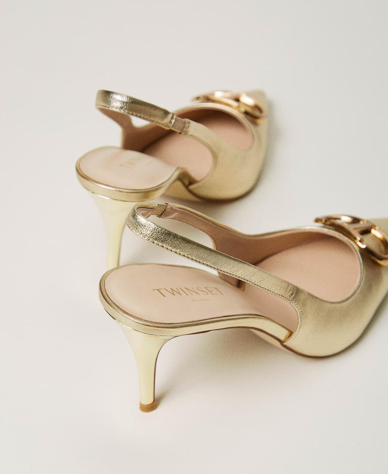 Leather sling back court shoes Woman Gold TWINSET Milano