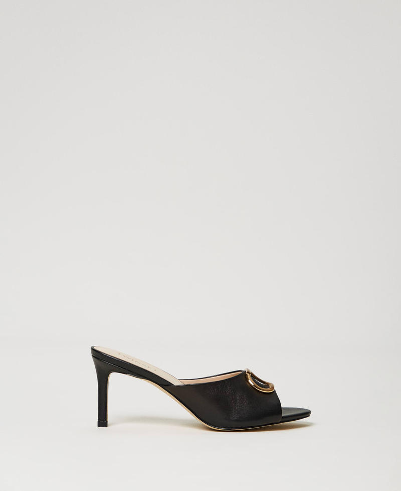 Sandali mules in pelle con Oval T Nero Donna 241TCP126_00006_01