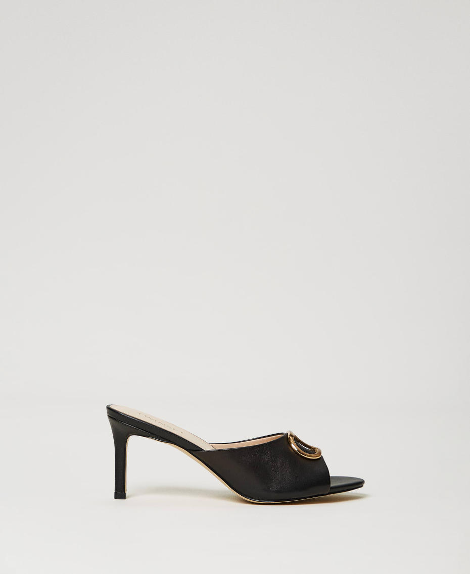 Sandali mules in pelle con Oval T Nero Donna 241TCP126_00006_01