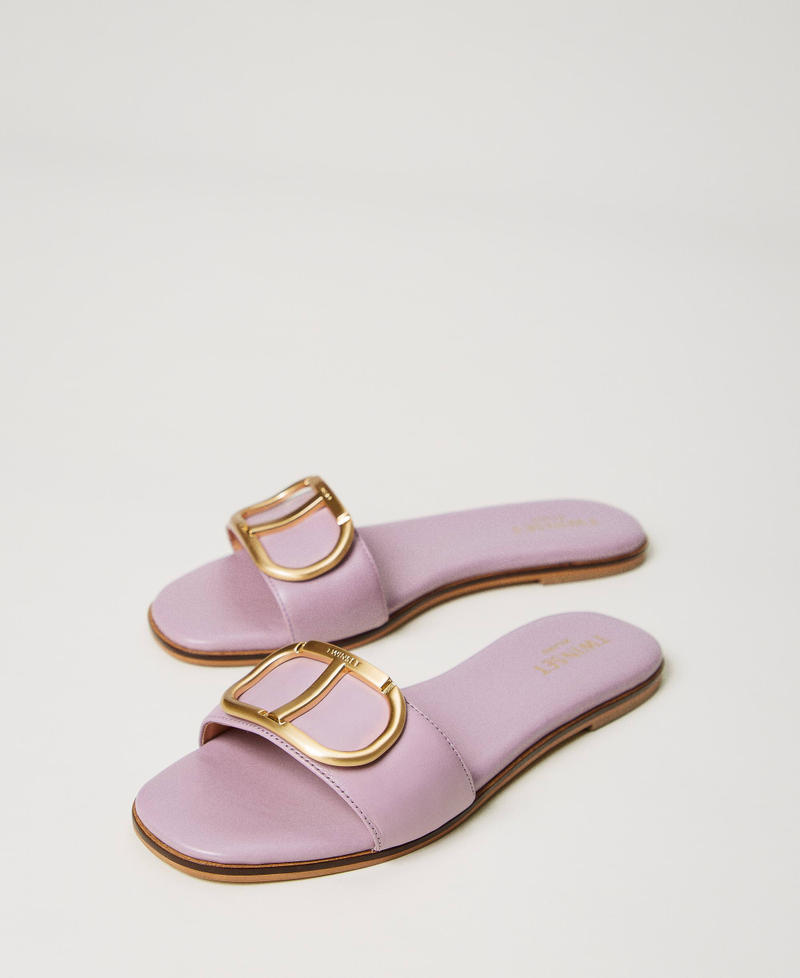 Leather slides with Oval T