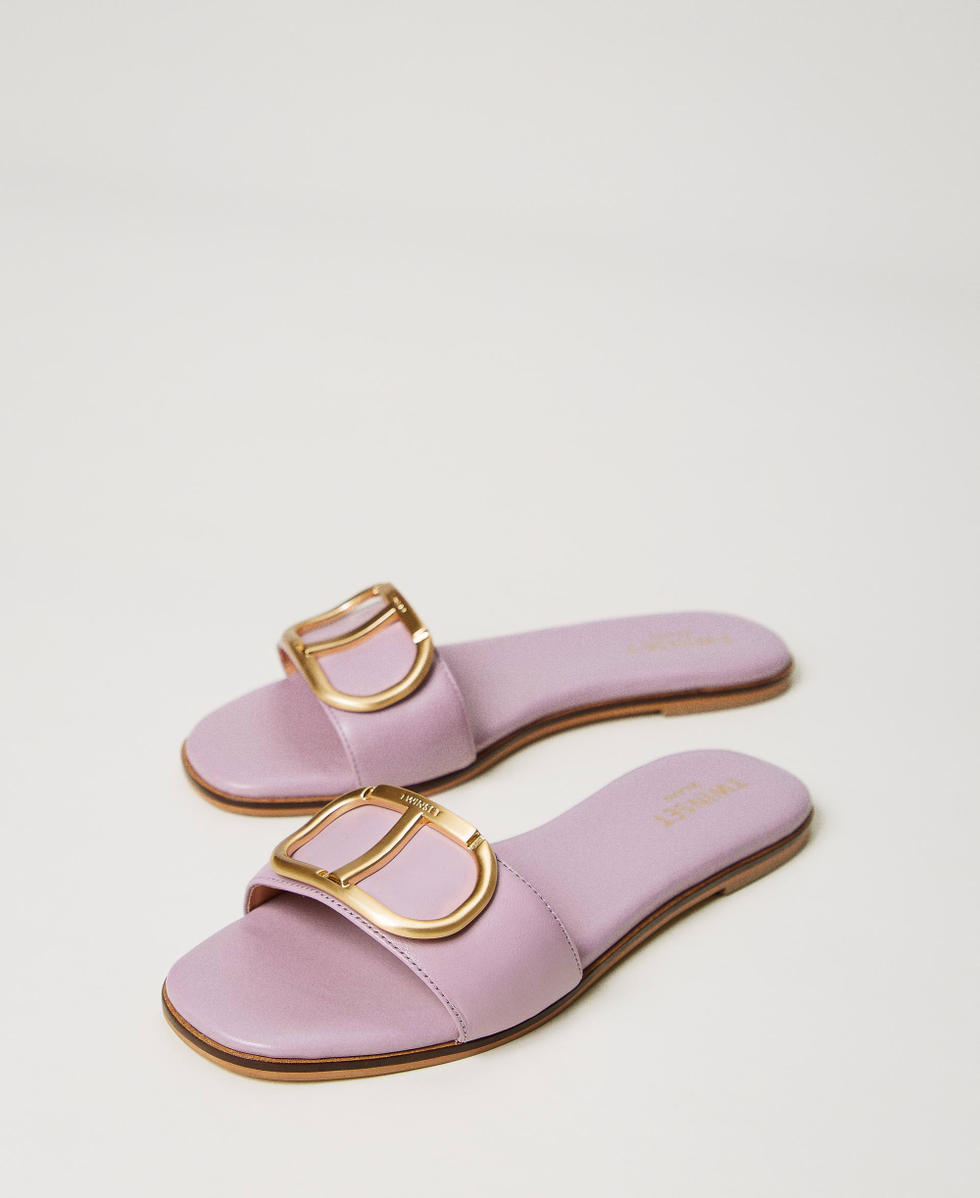 Leather slides with Oval T Bellflower Lilac Woman 241TCP12A_00692_02
