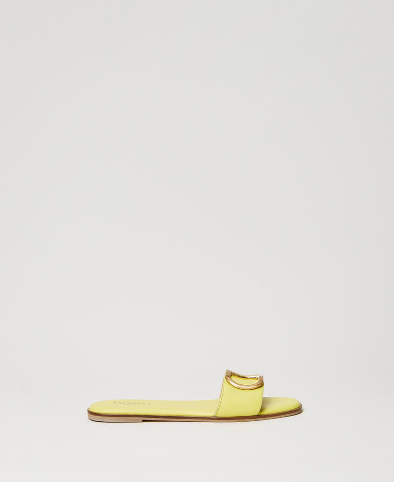 Leather slides with Oval T “Light Lemon” Yellow Woman 241TCP12A-01