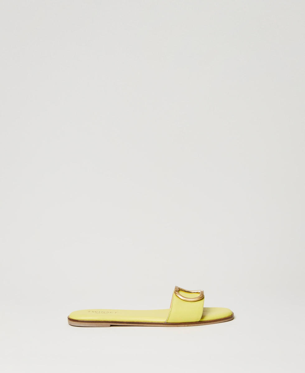 Leather slides with Oval T &ldquo;Light Lemon&rdquo; Yellow Woman 241TCP12A_04615_01