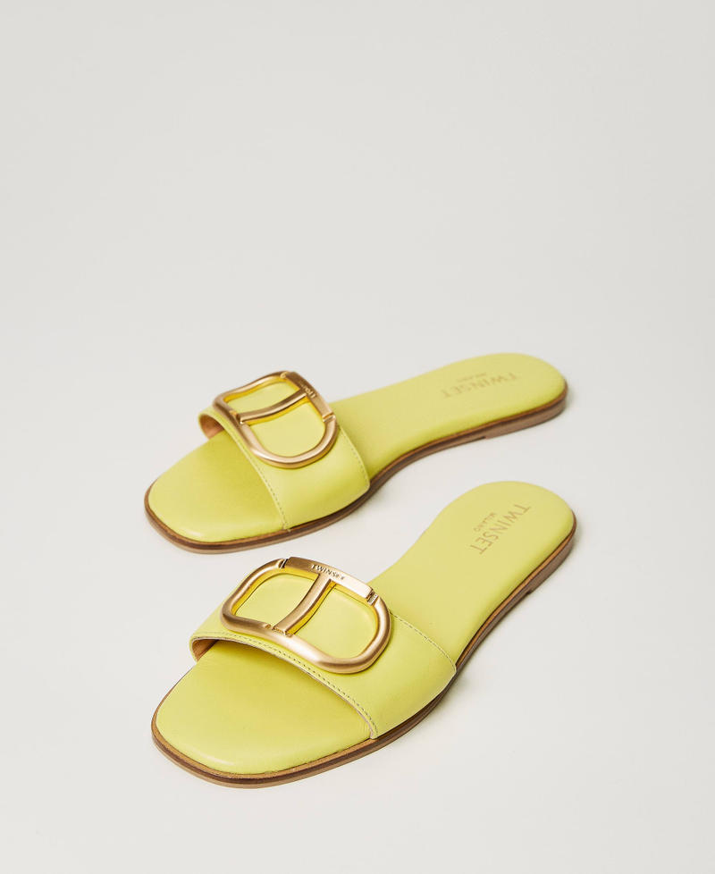 Leather slides with Oval T “Light Lemon” Yellow Woman 241TCP12A_04615_02