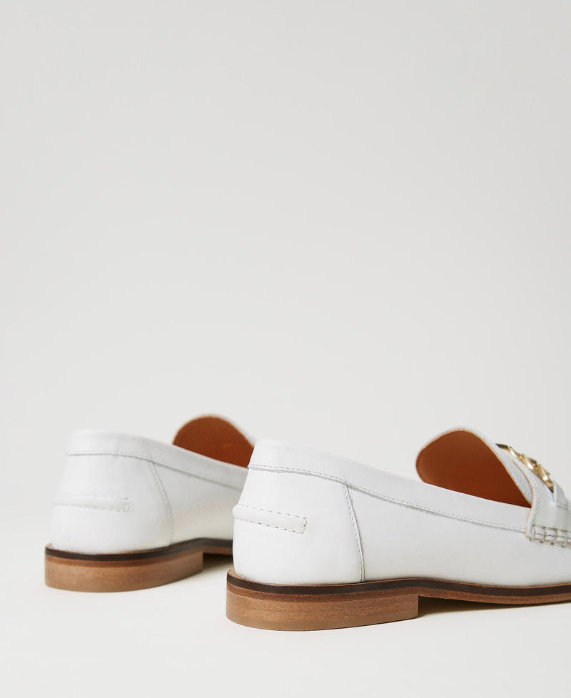 Leather loafers with Oval T clasp White Snow Woman 241TCP12C-03