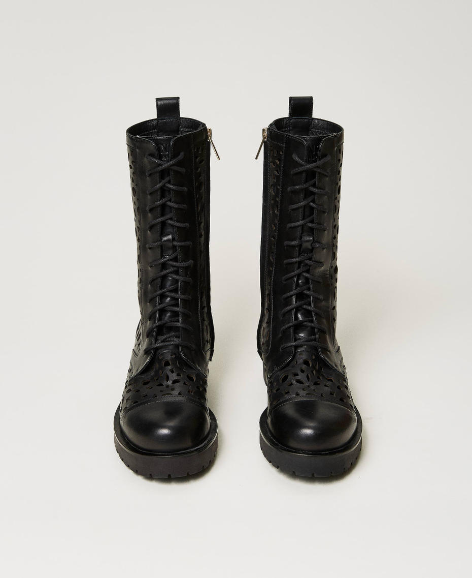 Openwork leather combat boots Black Woman 241TCP154-04
