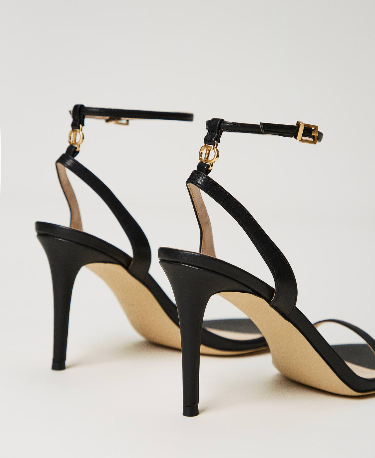 High heeled sandals with Oval T Black Woman 241TCP174_00006_03