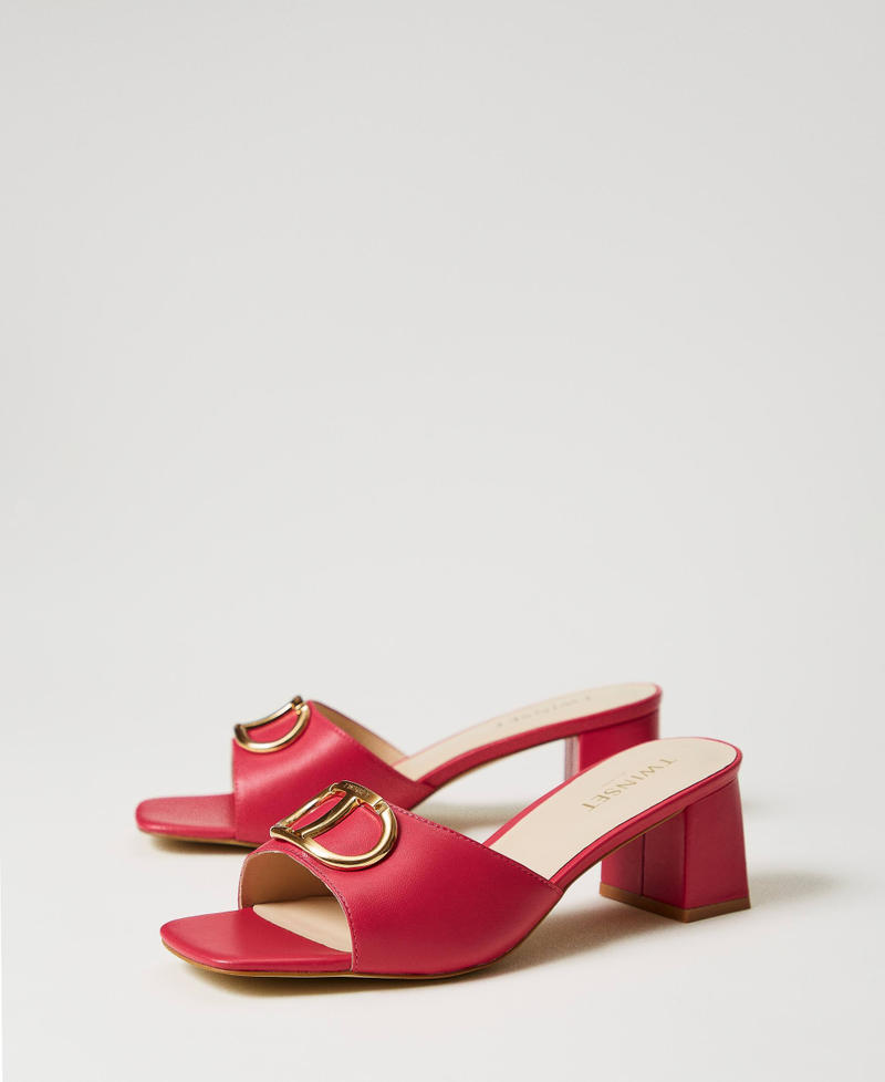 Leather mules with Oval T "Bright Rose” Pink Woman 241TCP182-02