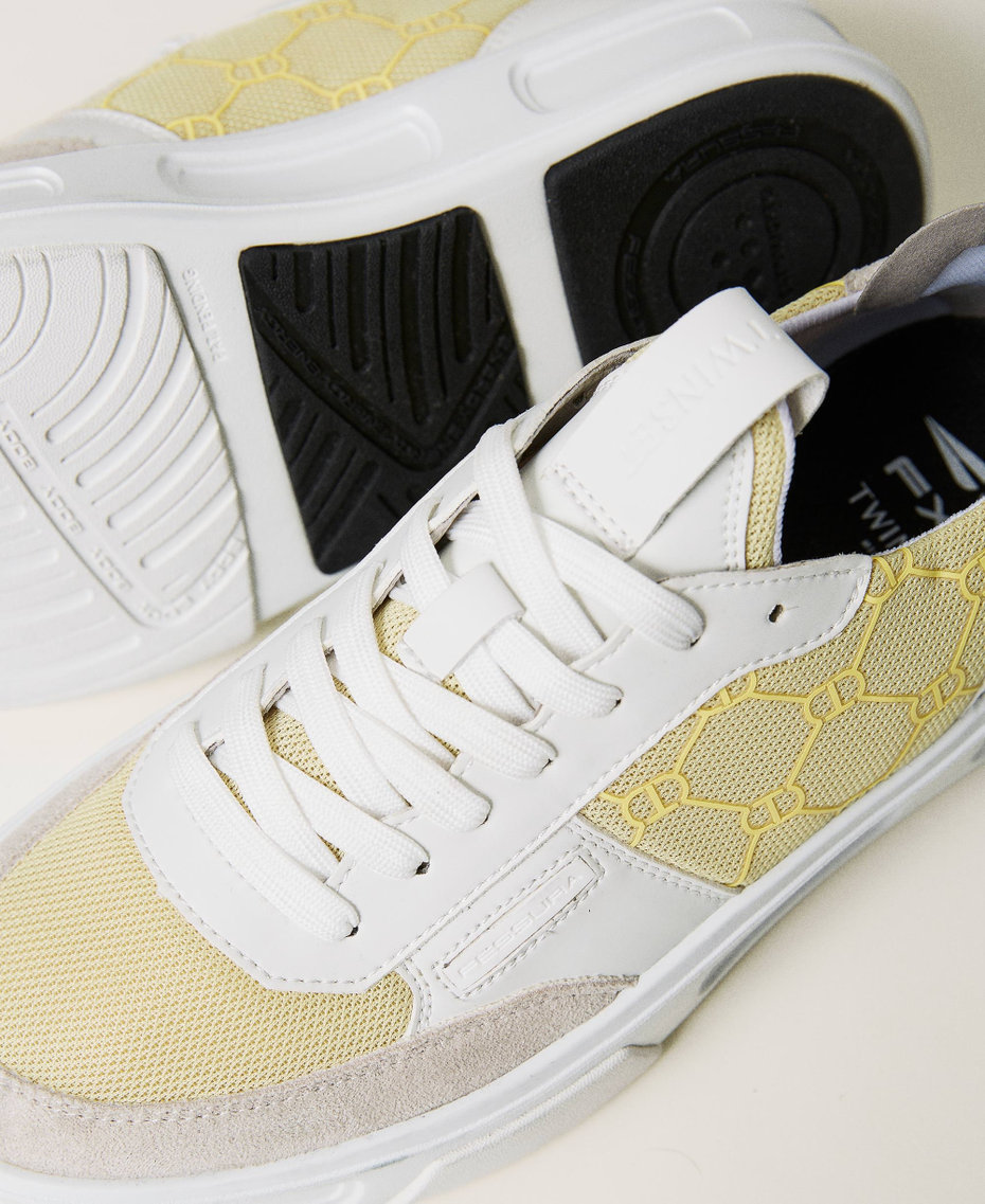 Sneakers Fessura con inserti a contrasto Bicolor Bianco Ottico / Giallo "Lemon Grass" Donna 241TCP210-04