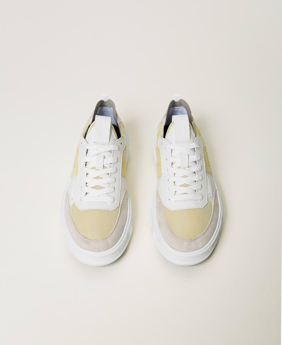 Sneakers Fessura con inserti a contrasto Bicolor Bianco Ottico / Giallo "Lemon Grass" Donna 241TCP210-05
