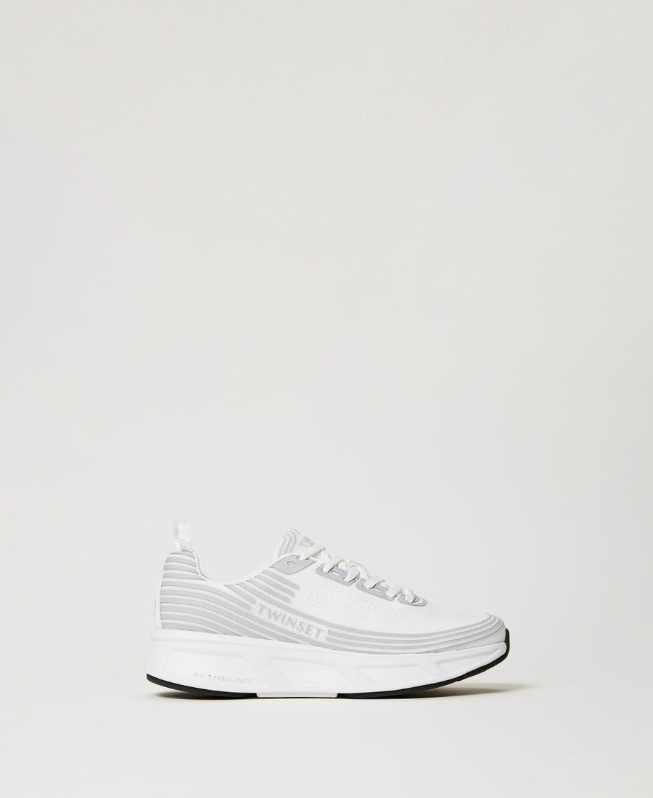 Sneakers Fessura a righe con logo Bianco Donna 241TCP212_00001_01