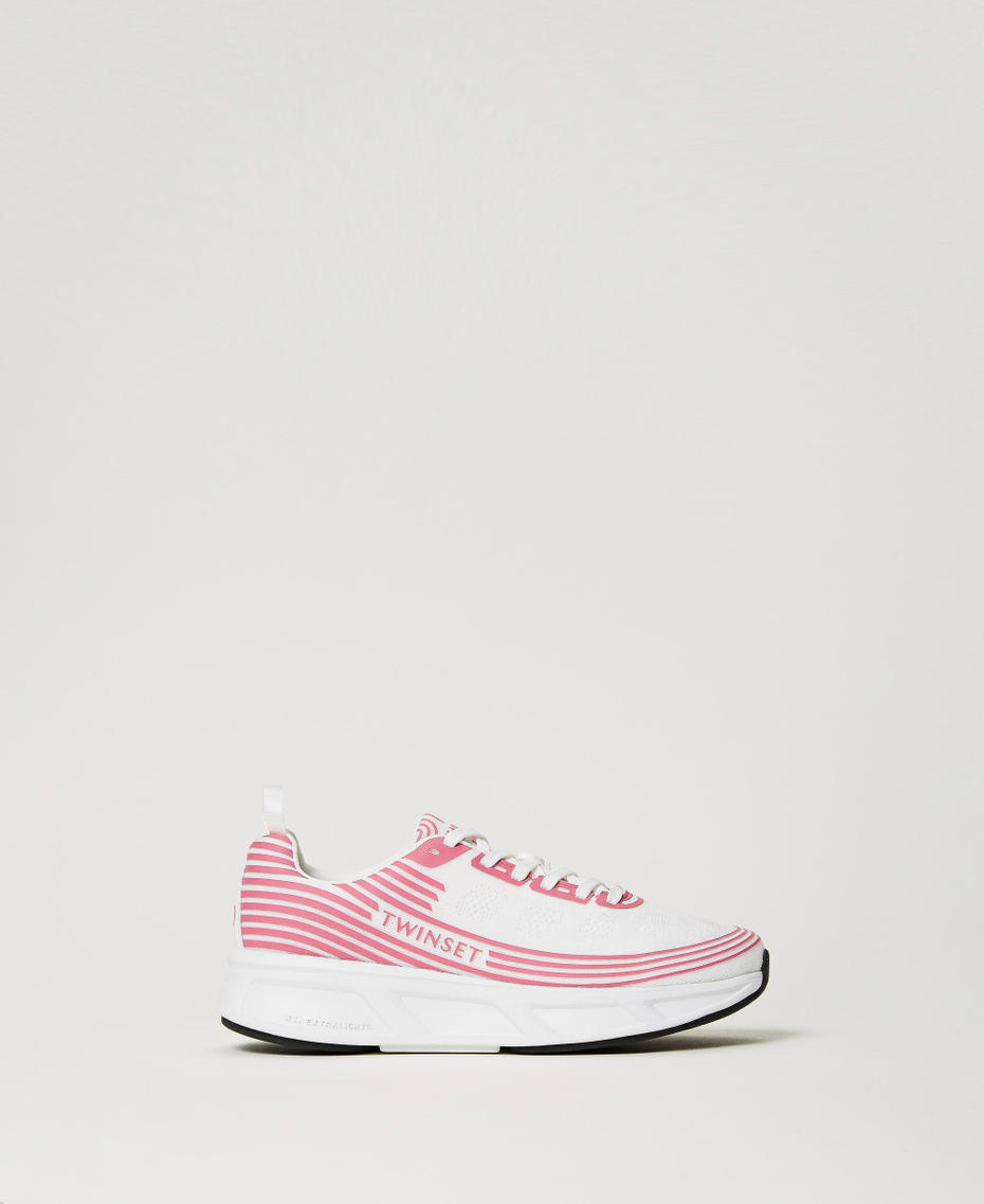 Sneakers Fessura a righe con logo Bicolor Bianco Ottico / Fuchsia Pink Donna 241TCP212_11401_01