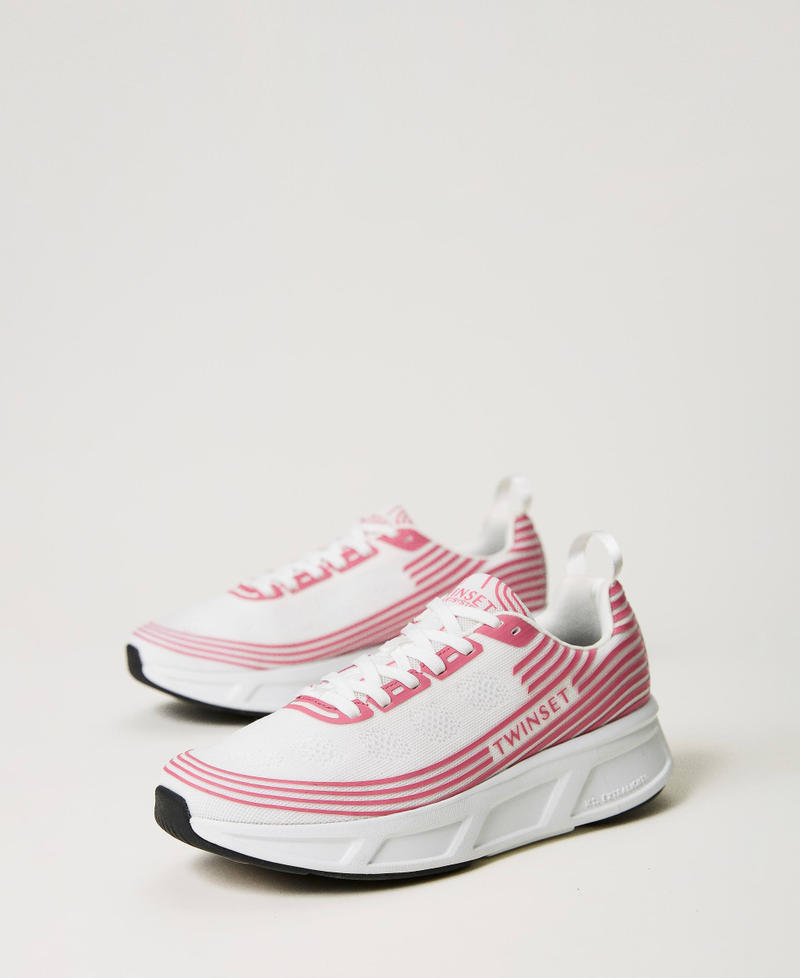 Sneakers Fessura a righe con logo Bicolor Bianco Ottico / Fuchsia Pink Donna 241TCP212_11401_02