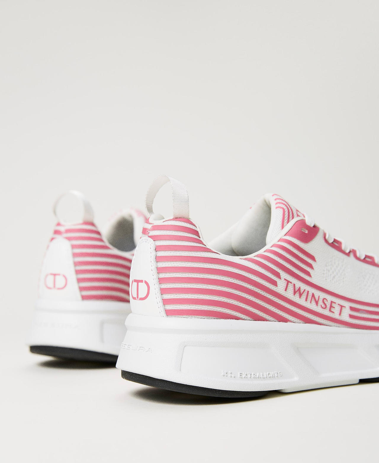 Sneakers Fessura a righe con logo Bicolor Bianco Ottico / Fuchsia Pink Donna 241TCP212_11401_03