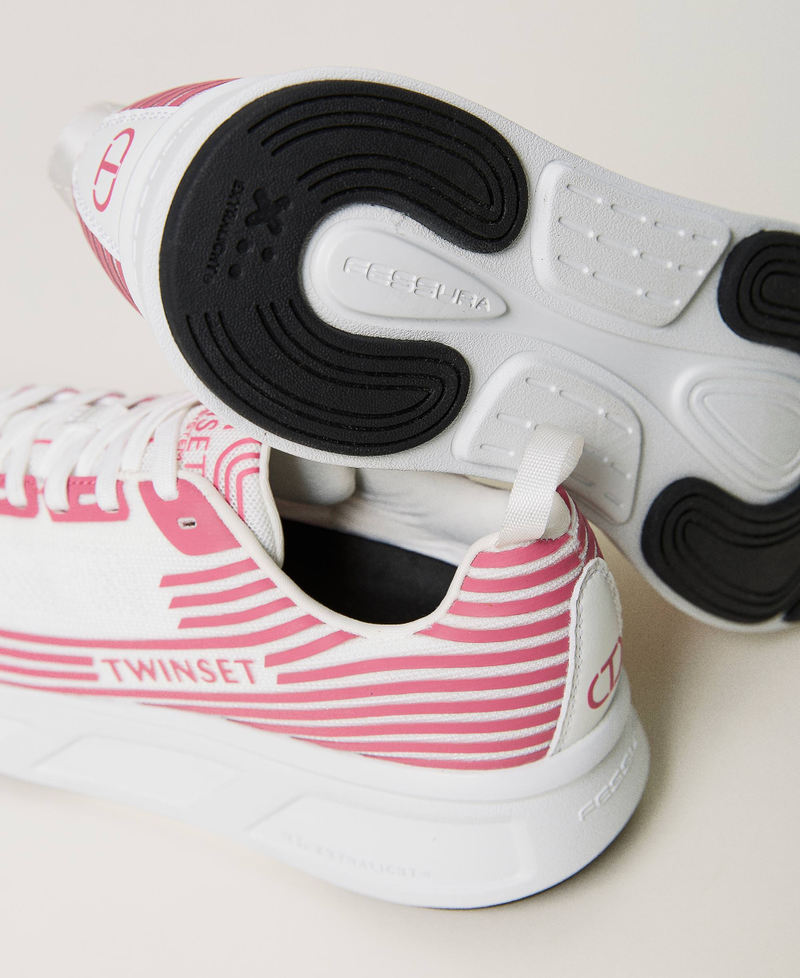 Sneakers Fessura a righe con logo Bicolor Bianco Ottico / Fuchsia Pink Donna 241TCP212_11401_04